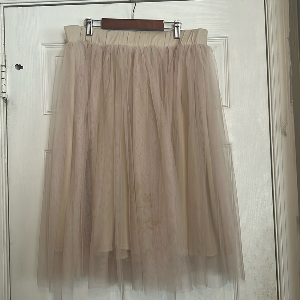 Tan Tulle Midi Skirt